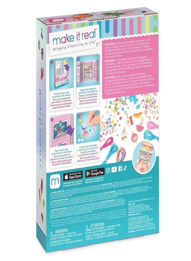 ميك إت ريل اصنعيها بنفسك: مجموعة أساور "جنون الثلاجة" - 237 قطعة، اصنعي وصممي 8 أساور، أكثر من 200 خرزة، تعليقات مستوحاة من الحلويات والطعام، مناسبة للفتيات من عمر 8 سنوات فما فوق - Image 2